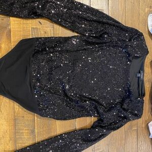 Black Sequin Long Sleeve Bodysuit
